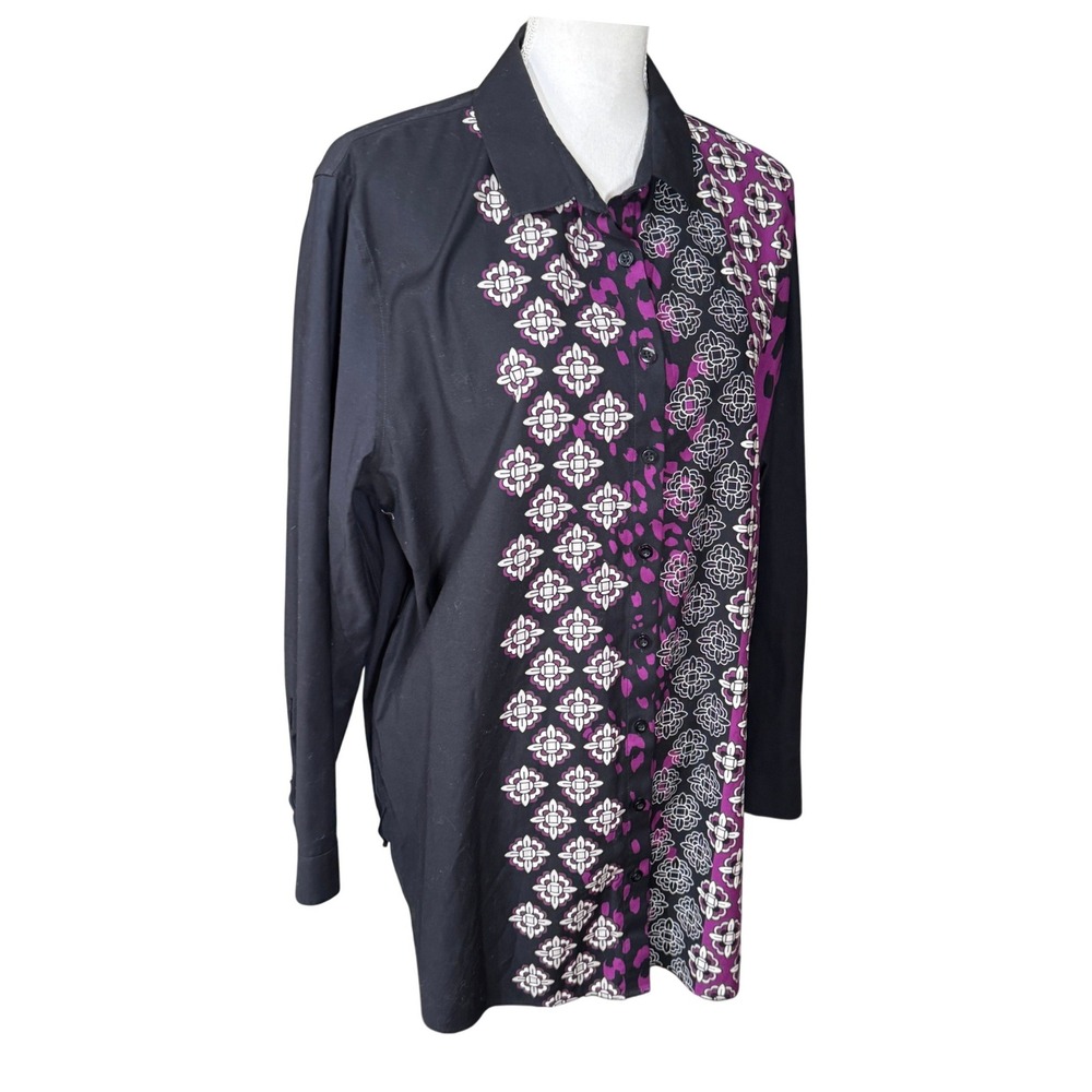 Chico's Purple Medallion No Iron Stretch Tunic Button Down Chico's Size 3.5 18 - Picture 10 of 16